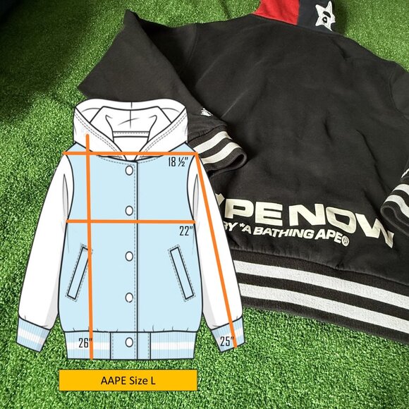 Aape by Bape Stripe and Stars Button Up Varsity Jacket Sweater Hoodie Size L - Picture 2 of 16